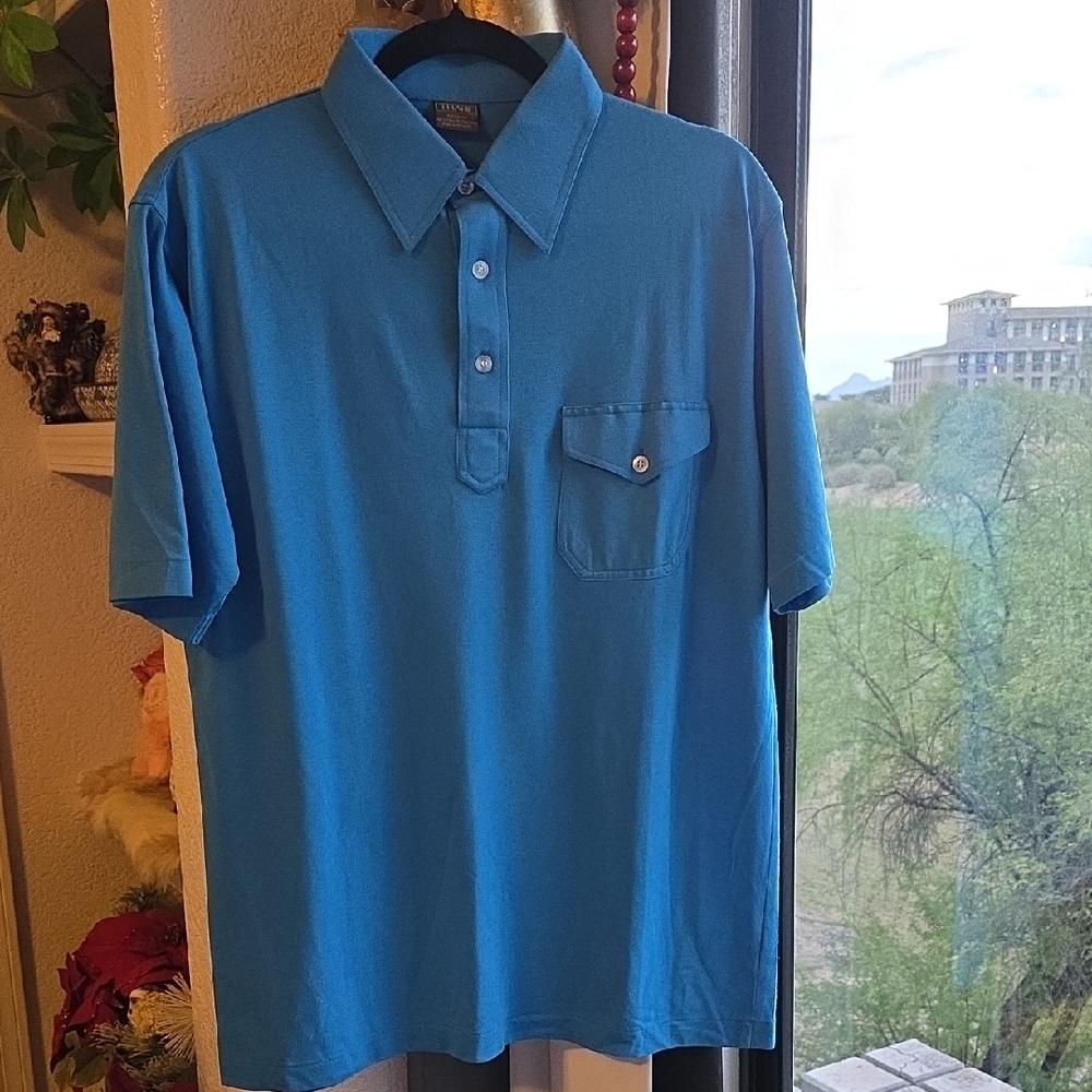 Thane Vintage Lightweight Blue Polo Shirt Large